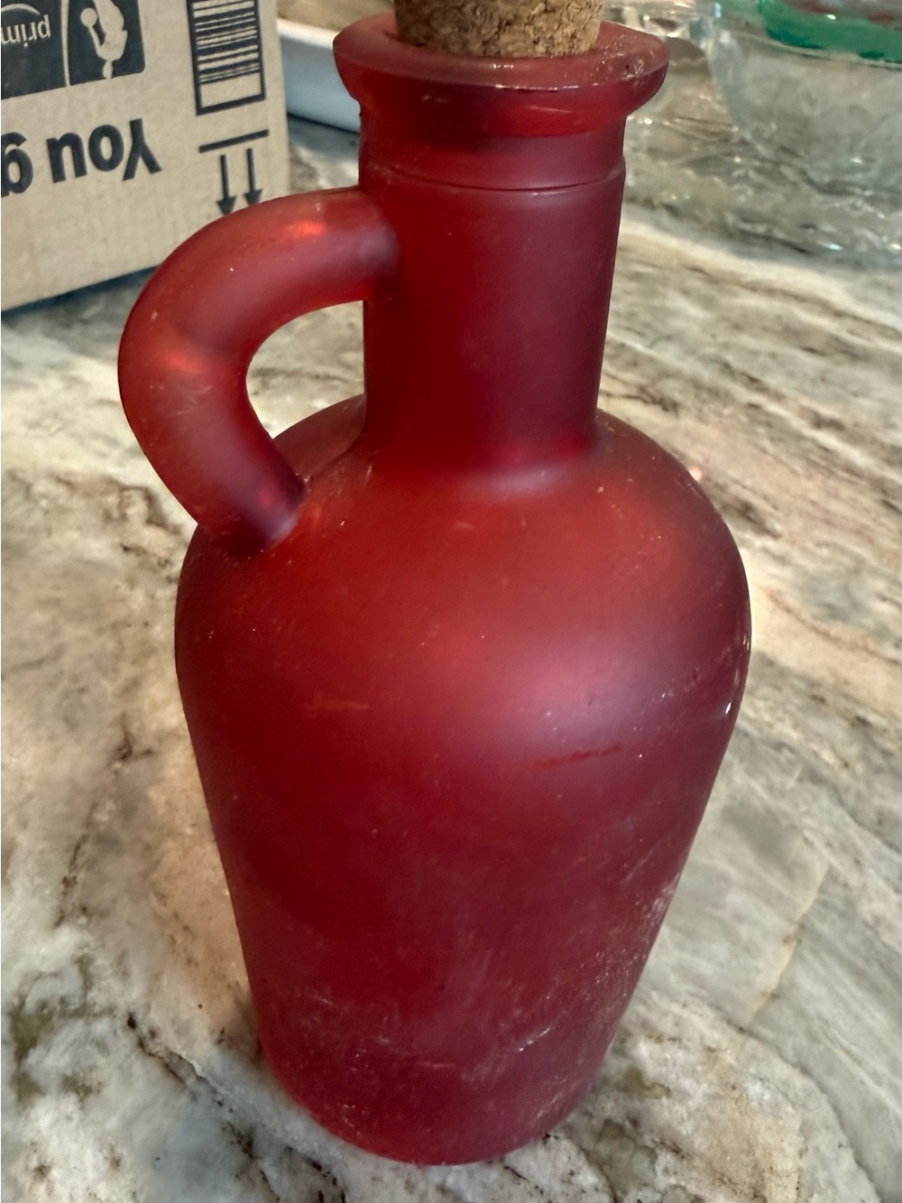 Frosted Red Decorative Glass Bottle Vase with Cork Stopper